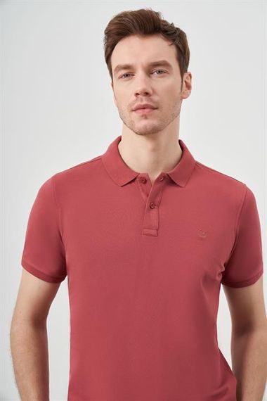 Gül Basic Düz %100 Pamuk Slim Fit Dar Kesim Kısa Kollu  Polo Yaka Erkek Tişört - fotoğraf 4