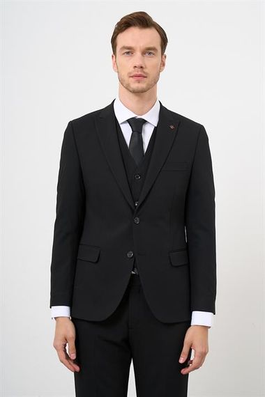 Чёрный классический мужской костюм с жилетом, Slim Fit, 6 Drop, удобный для работы и торжеств - фото 1