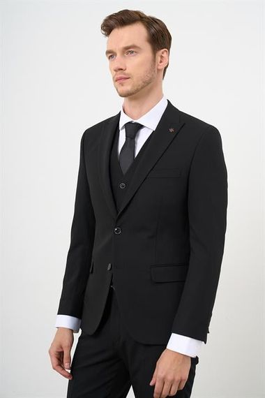 Чёрный классический мужской костюм с жилетом, Slim Fit, 6 Drop, удобный для работы и торжеств - фото 2