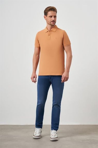 Bal Basic Düz %100 Pamuk Slim Fit Dar Kesim Kısa Kollu  Polo Yaka Erkek Tişört - fotoğraf 5