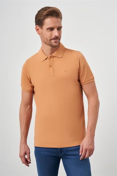 Bal Basic Düz %100 Pamuk Slim Fit Dar Kesim Kısa Kollu  Polo Yaka Erkek Tişört - fotoğraf 1