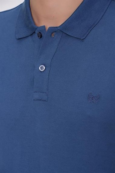 Erkek Marine Basic Düz %100 Pamuk Slim Fit Dar Kesim Kısa Kollu Polo Yaka Tişört - fotoğraf 5