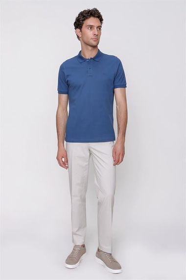 Erkek Marine Basic Düz %100 Pamuk Slim Fit Dar Kesim Kısa Kollu Polo Yaka Tişört - fotoğraf 4