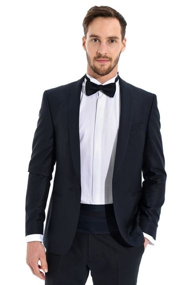  Morven Erkek Lacivert Marsilya Slimfit Jakarlı Smokin - fotoğraf 3