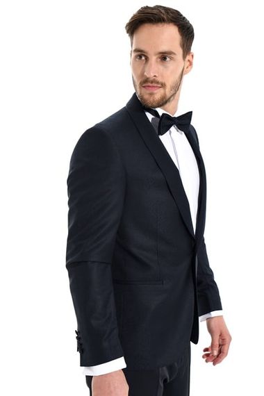  Morven Erkek Lacivert Marsilya Slimfit Jakarlı Smokin - fotoğraf 2