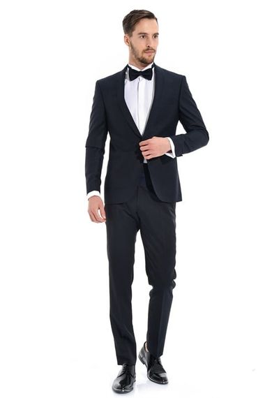  Morven Erkek Lacivert Marsilya Slimfit Jakarlı Smokin - fotoğraf 1