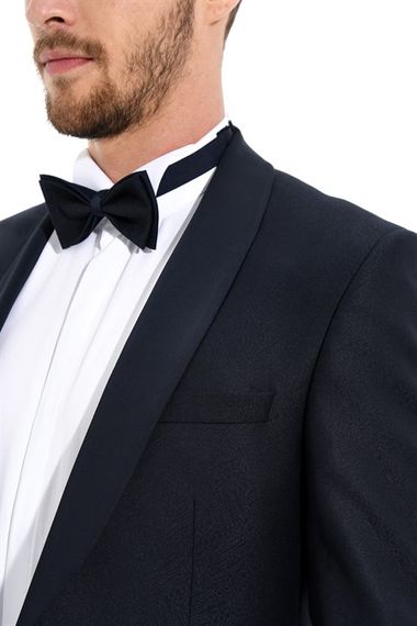  Morven Erkek Lacivert Marsilya Slimfit Jakarlı Smokin - fotoğraf 5