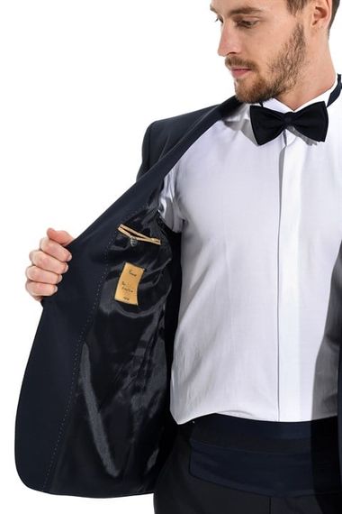  Morven Erkek Lacivert Marsilya Slimfit Jakarlı Smokin - fotoğraf 4