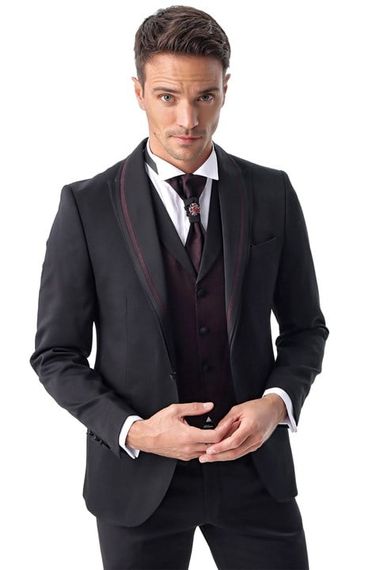  Morven Men's Black Monhattan Slim Fit Slim Fit Jacquard Tuxedo - photo 2