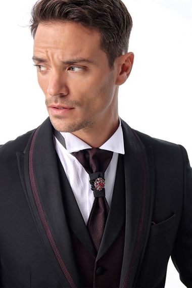  Morven Men's Black Monhattan Slim Fit Slim Fit Jacquard Tuxedo - photo 5