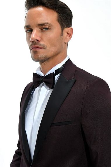  Morven Erkek Koyu Bordo Modena Slimfit Jakarlı Smokin - fotoğraf 4