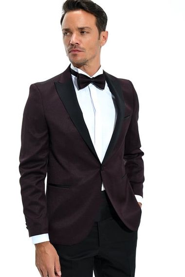  Morven Erkek Koyu Bordo Modena Slimfit Jakarlı Smokin - fotoğraf 3