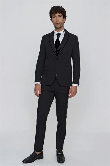  Morven Men's Black Korean Imported Lapel Groom Tuxedo - photo 1