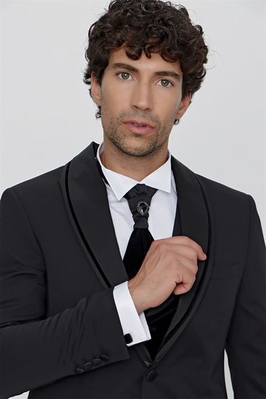  Morven Men's Black Korean Imported Lapel Groom Tuxedo - photo 5