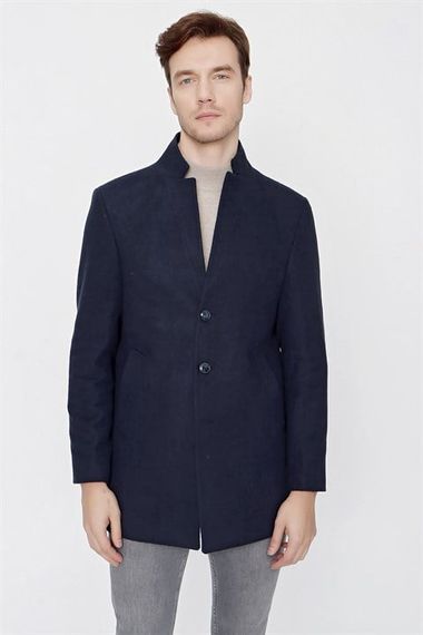  Morven Men's Navy Blue Plain Pattern Dynamic Fit Classic Collar Coat - photo 3