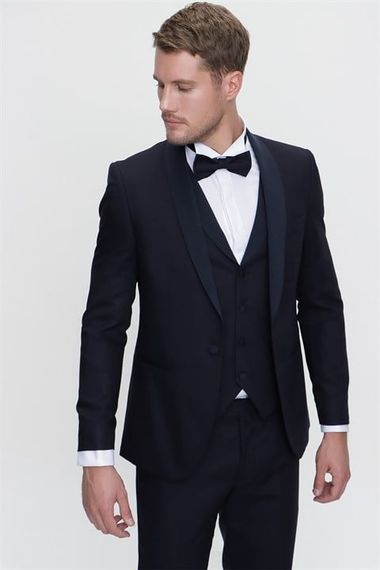  بدلة Morven للرجال باللون الأزرق الداكن من Santorin Ceremonia Jacquard Slim Fit Slim Fit - صورة 5