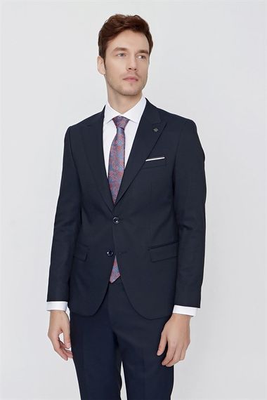 Мужской тёмно-синий жаккардовый смокинг Morven, слим-фит, с острым воротником, 65% полиэстер, 33% вискоза, 2% лайкра, два разреза - фото 4