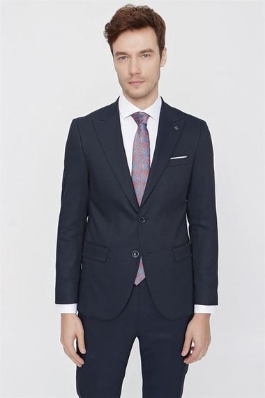 Мужской тёмно-синий жаккардовый смокинг Morven, слим-фит, с острым воротником, 65% полиэстер, 33% вискоза, 2% лайкра, два разреза - фото 3