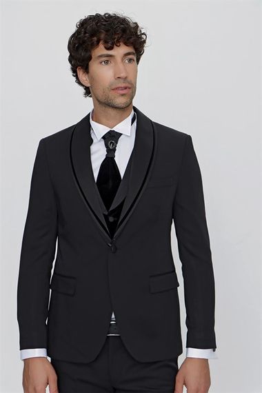  Morven Men's Black Korean Imported Lapel Groom Tuxedo - photo 3