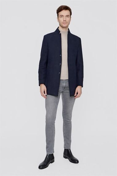  Morven Men's Navy Blue Plain Pattern Dynamic Fit Classic Collar Coat - photo 2