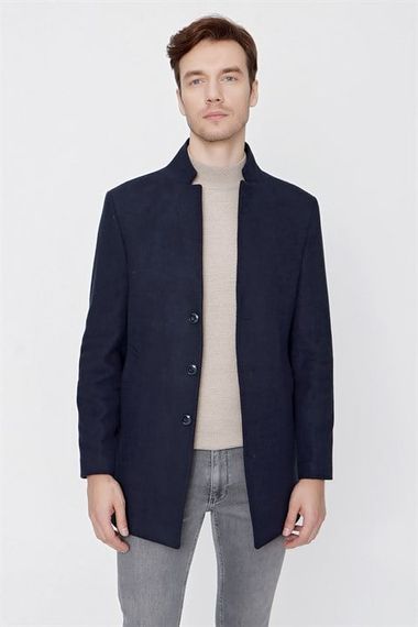  Morven Men's Navy Blue Plain Pattern Dynamic Fit Classic Collar Coat - photo 1