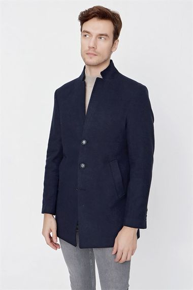  Morven Men's Navy Blue Plain Pattern Dynamic Fit Classic Collar Coat - photo 4