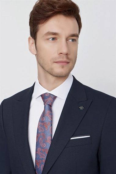 Мужской тёмно-синий жаккардовый смокинг Morven, слим-фит, с острым воротником, 65% полиэстер, 33% вискоза, 2% лайкра, два разреза - фото 5