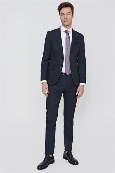 Мужской тёмно-синий жаккардовый смокинг Morven, слим-фит, с острым воротником, 65% полиэстер, 33% вискоза, 2% лайкра, два разреза - фото 2