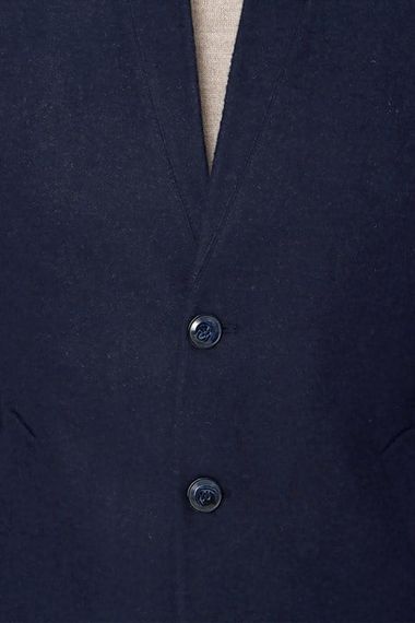  Morven Men's Navy Blue Plain Pattern Dynamic Fit Classic Collar Coat - photo 5