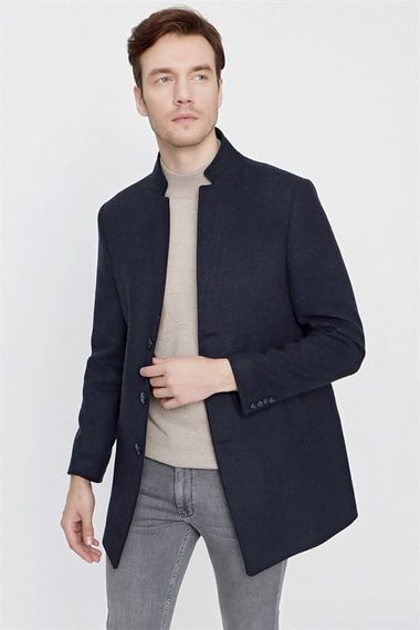  Morven Men's Navy Blue Herringbone Pattern Dynamic Fit Comfortable Cut Collar Coat - photo 4