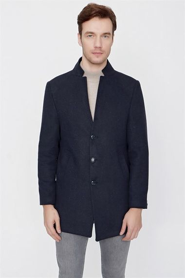  Morven Men's Navy Blue Herringbone Pattern Dynamic Fit Comfortable Cut Collar Coat - photo 5