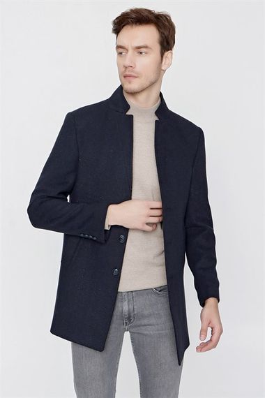  Morven Men's Navy Blue Herringbone Pattern Dynamic Fit Comfortable Cut Collar Coat - photo 3