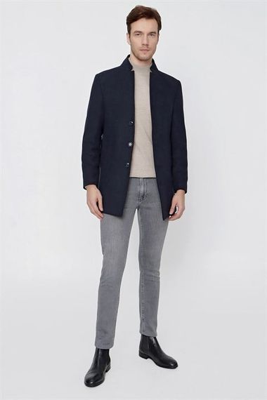  Morven Men's Navy Blue Herringbone Pattern Dynamic Fit Comfortable Cut Collar Coat - photo 2