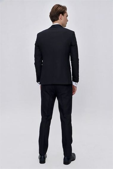 Синій смокінг Morven для чоловіків з вивідним коміром, Slim Fit, з карманами, довгий рукав, подвійний розріз, 60% віскоза, 40% поліестер - фото 2