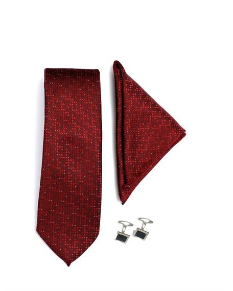  Morven Men's Claret Red Gift Tie Cufflink Handkerchief Set - photo 2
