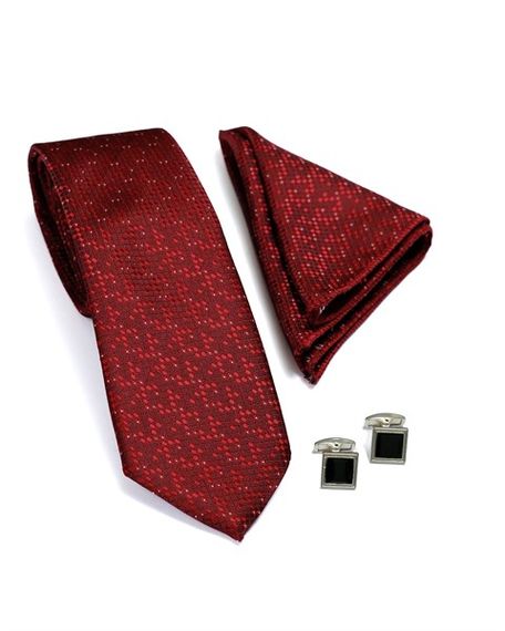  Morven Men's Claret Red Gift Tie Cufflink Handkerchief Set - photo 3