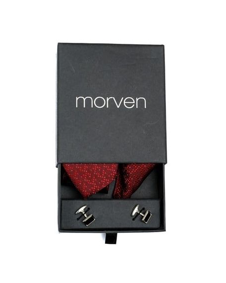  Morven Men's Claret Red Gift Tie Cufflink Handkerchief Set - photo 1
