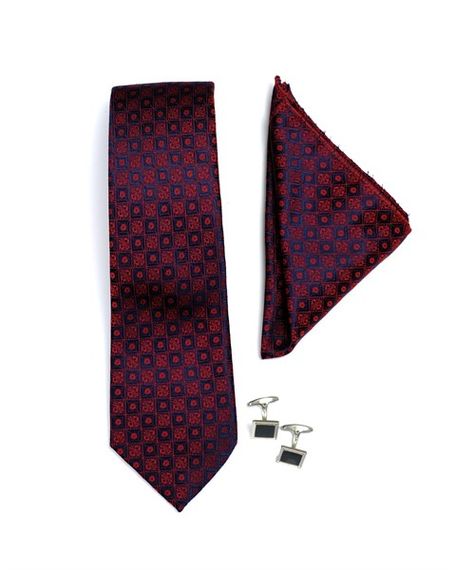  طقم مناديل مورفن للرجال كلاريت ريد كهدية بأزرار أكمام - صورة 3