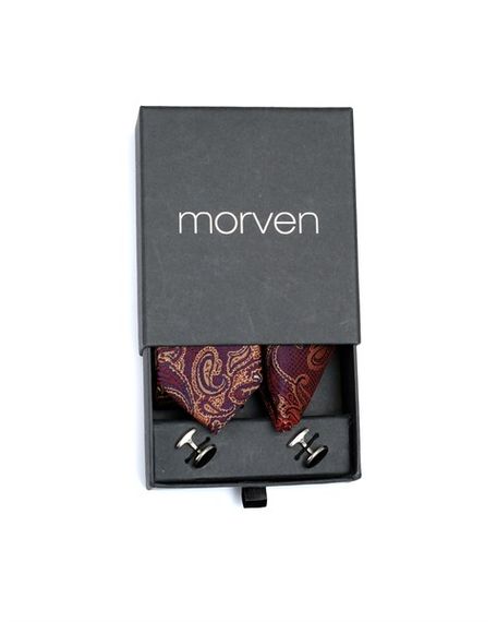  Morven Men's Dark Claret Red Gift Tie Cufflink Handkerchief Set - photo 1