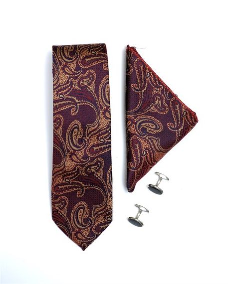  Morven Men's Dark Claret Red Gift Tie Cufflink Handkerchief Set - photo 3