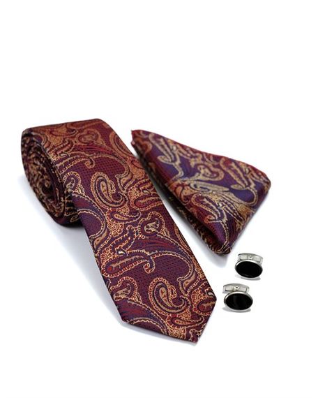  Morven Men's Dark Claret Red Gift Tie Cufflink Handkerchief Set - photo 4