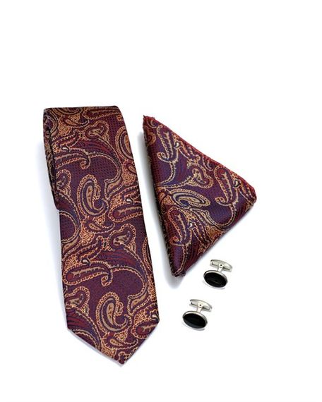  Morven Men's Dark Claret Red Gift Tie Cufflink Handkerchief Set - photo 2