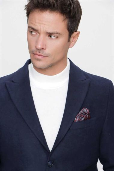 Morven Men's Navy Blue Straight Dynamic Fit Comfortable Cut Pointed Collar Coat - photo 5