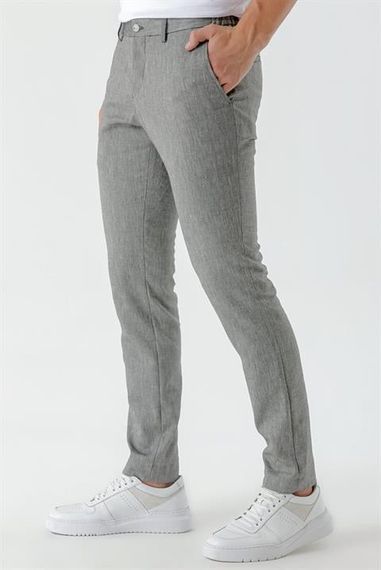 Morven Erkek Siyah Bond Desenli Poliviskon-Keten Slim Fit Pantolon - fotoğraf 2