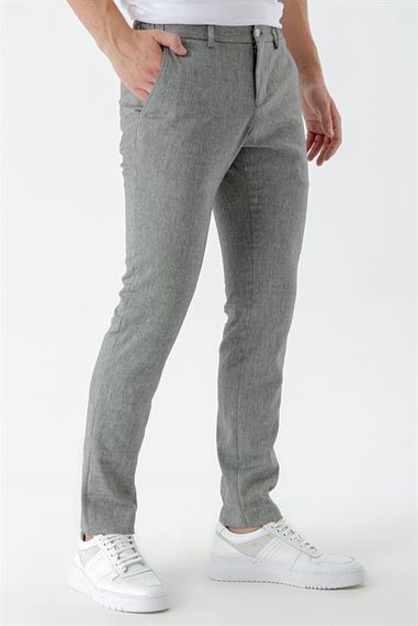 Morven Erkek Siyah Bond Desenli Poliviskon-Keten Slim Fit Pantolon - fotoğraf 3