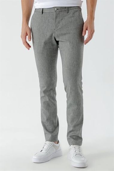 Morven Erkek Siyah Bond Desenli Poliviskon-Keten Slim Fit Pantolon - fotoğraf 1