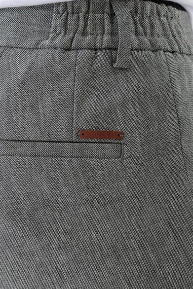 Morven Erkek Siyah Bond Desenli Poliviskon-Keten Slim Fit Pantolon - fotoğraf 4