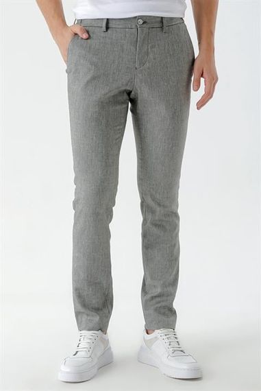 Morven Erkek Siyah Bond Desenli Poliviskon-Keten Slim Fit Pantolon - fotoğraf 5