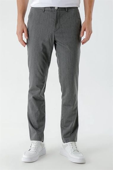 Morven Erkek Füme Poliviskon Trend Çizgili Slim Fit Classic Pantolon - fotoğraf 1