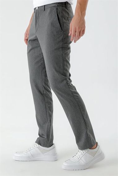 Morven Erkek Füme Poliviskon Trend Çizgili Slim Fit Classic Pantolon - fotoğraf 3